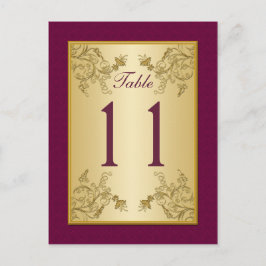 Bordsnumret för Blommigt av Vin och Guld Vykort