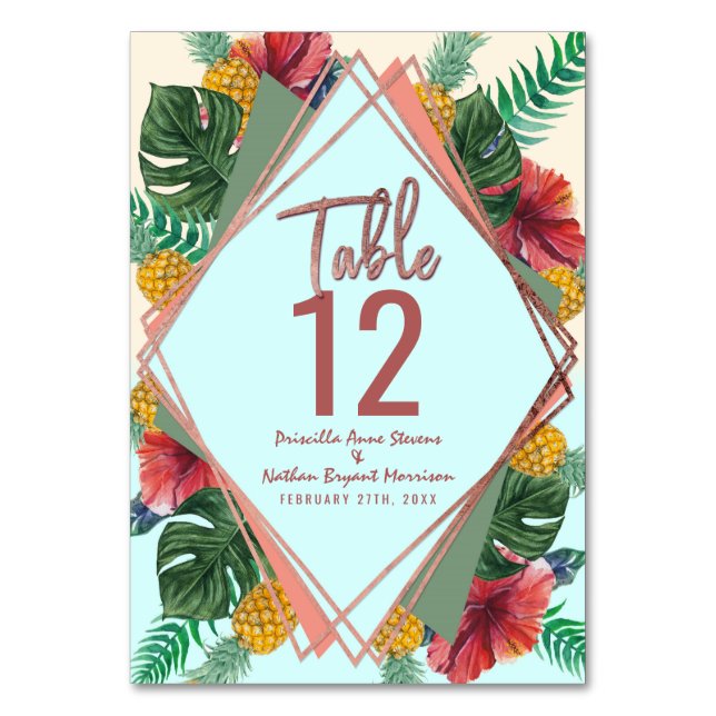 Bordsnumret för den tropiska pineapple-Blommigten  Bordsnummer (Framsidan)