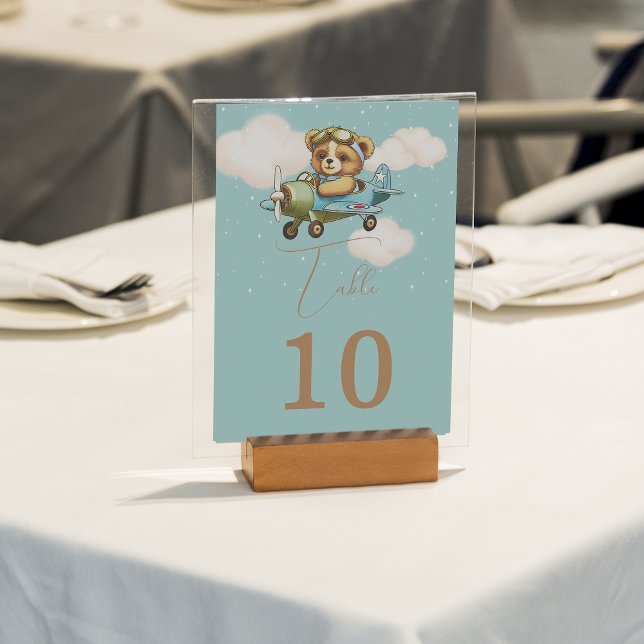 Bordsnumret för flygplanet Baby i Cute Nalle (Cute Teddy Bear Baby Airplane Pilot Table Number)