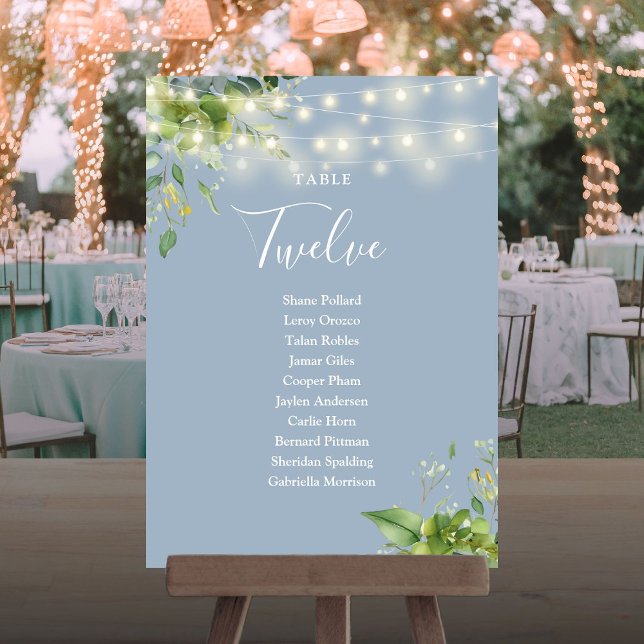 Bordsnumret för Grey Dusty Blue Seation Plan Tack Kort (Greenery Dusty Blue Seating Plan Table Number)