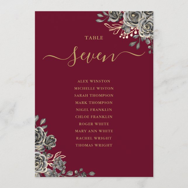 Bordsnumret för sittplatsplan för Gothic Blommigt  Inbjudningar (Framsida)