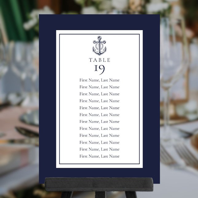 Bordsnumret för sjösjökortet Navy Blue Nautical Se Inbjudningar (Navy Blue Nautical Seating Chart Table Number)
