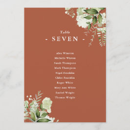 Bordsnumret för terracotta Greenery Seite Plan Inbjudningar