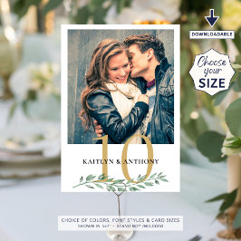 Bordsnumret Foto Greenery Guld Bröllop Inbjudningar