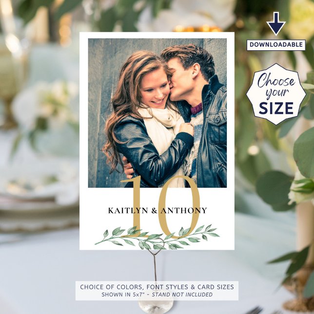 Bordsnumret Foto Greenery Guld Bröllop Inbjudningar (Skapare uppladdad)