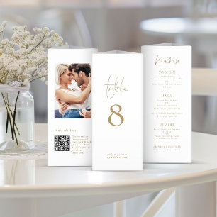Bordsnumret Foto QR Trifold Guld Bröllop Menu