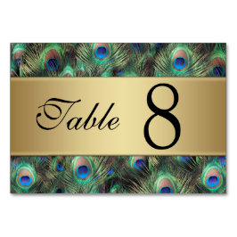 Bordsnumret Golden Peacock Feather Bröllop Bordsnummer