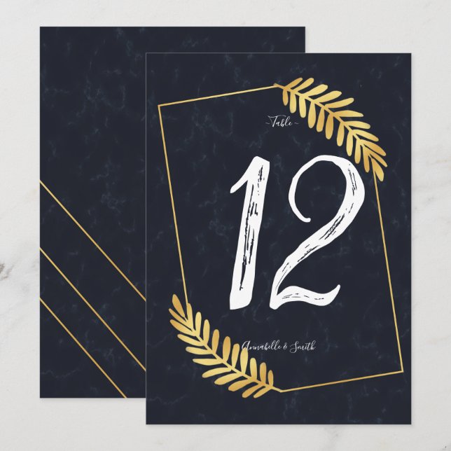 bordsnumret Golden Ram Navy back Inbjudningar (Fram/baksida)