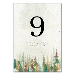 Bordsnumret gräs träd i vattenfärgen Rustic-skogen Bordsnummer