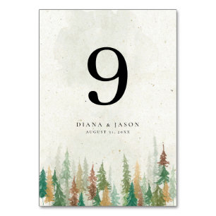 Bordsnumret gräs träd i vattenfärgen Rustic-skogen Bordsnummer