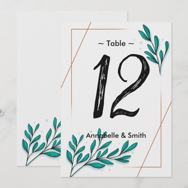 Bordsnumret Greenery Blommigt Gold Foil Lövs Inbjudningar (Fram/baksida)