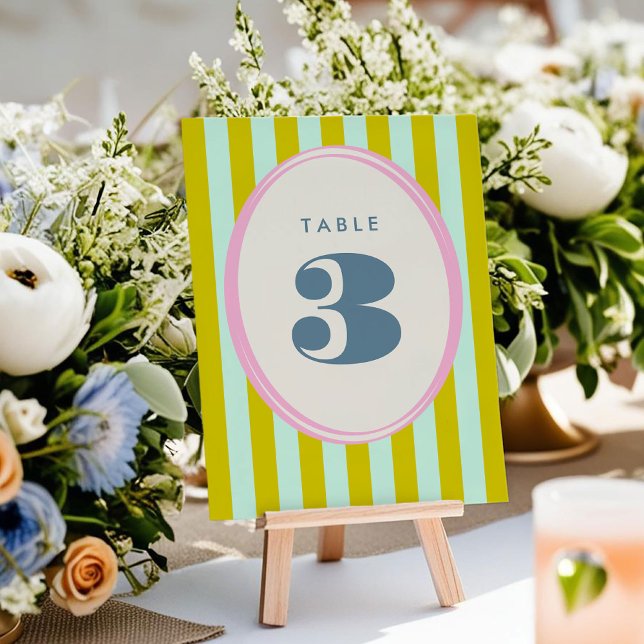 Bordsnumret grönt och blå Rand med fetstil (Green and Blue Stripe Bold Bright Wedding Table Number Cards)