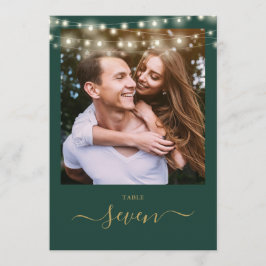 Bordsnumret grönt och Guld String Ljus Photo Inbjudningar