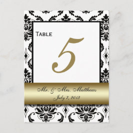 Bordsnumret Guld Black Damask Wedding Vykort