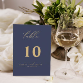 Bordsnumret guld Calligraphy Navy Bröllop