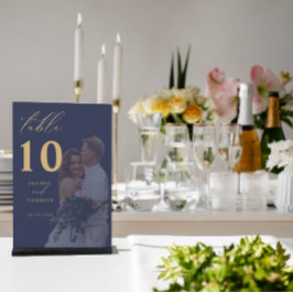 Bordsnumret Guld Calligraphy Navy Photo Bröllop