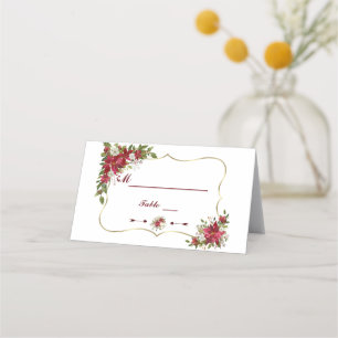 Bordsnumret Guld, Jul Red White Poinsettia Placeringskort