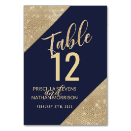 Bordsnumret Guld marinblå faux Glitter Sequin Bordsnummer