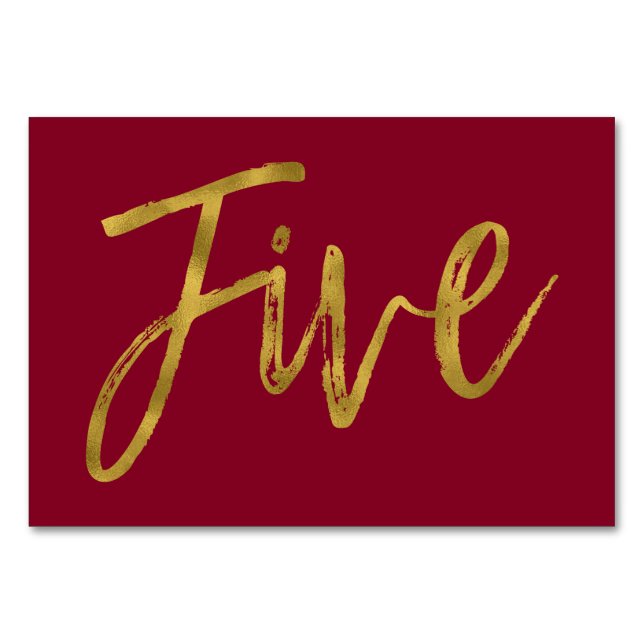 Bordsnumret guld och Burgundy Elegant fem Bordsnummer (Framsidan)