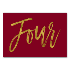 Bordsnumret guld och Burgundy Elegant fyra Bordsnummer