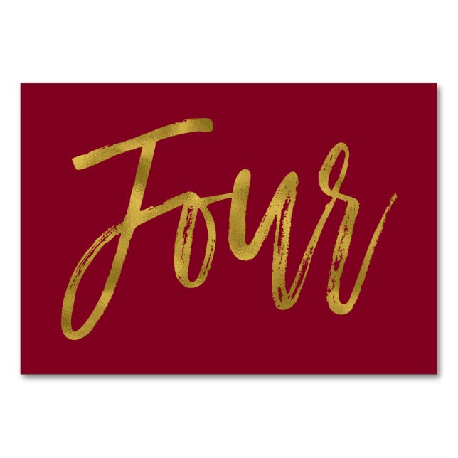 Bordsnumret guld och Burgundy Elegant fyra Bordsnummer (Framsidan)