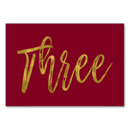 Bordsnumret guld och Burgundy Elegant tre Bordsnummer