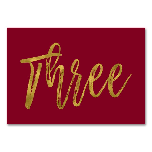 Bordsnumret guld och Burgundy Elegant tre Bordsnummer (Framsidan)