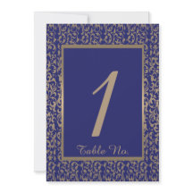 Bordsnumret guld och marinblå filigree Bröllop