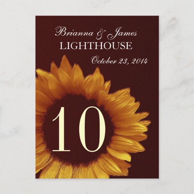 Bordsnumret guld Solros Bröllop Vykort (Framsida)