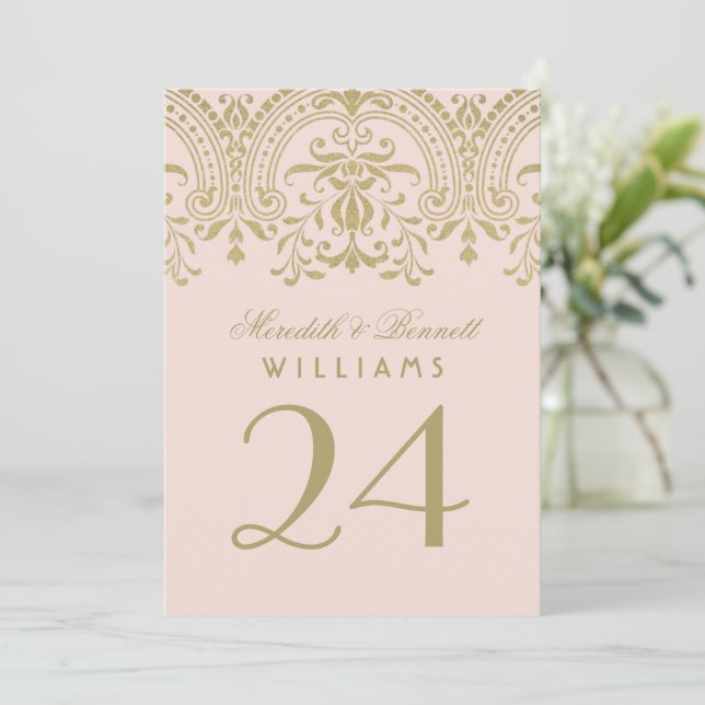 Bordsnumret  Guld Vintage Glamor Bröllop Inbjudningar (Stående Fram)
