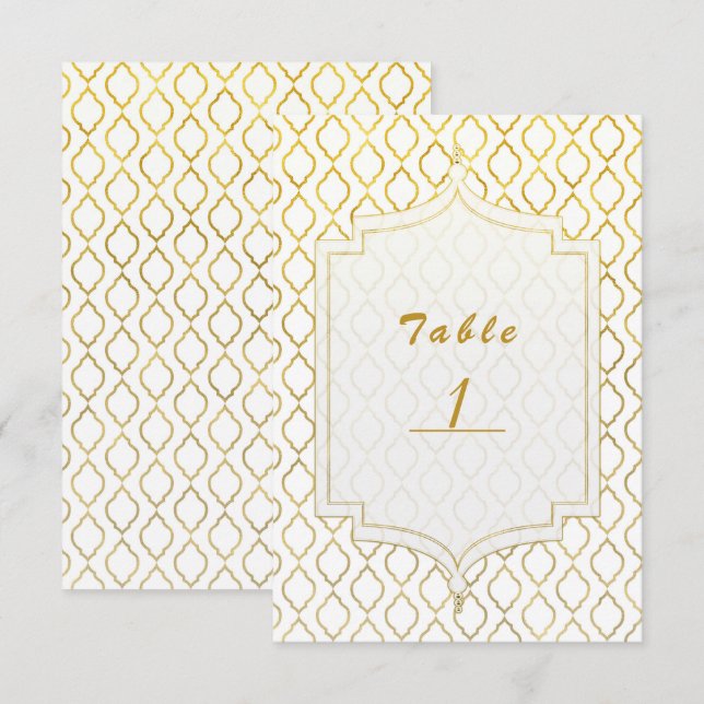 Bordsnumret guld & White Arabian Moroccan Glam Inbjudningar (Fram/baksida)