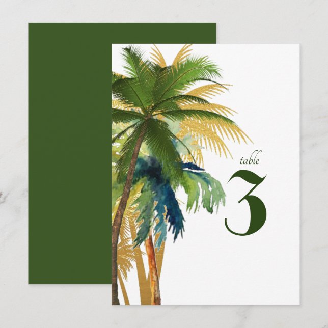 Bordsnumret Handflatan Träd Beach Wedding (Fram/baksida)