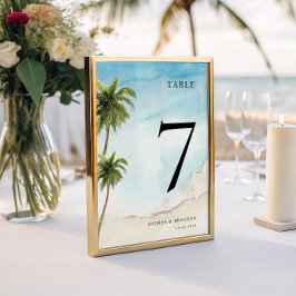Bordsnumret Handflatan Träd Tropical Beach Wedding Bordsnummer