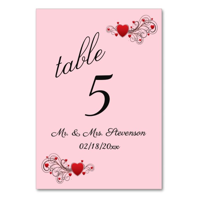 Bordsnumret Hearts Bordsnummer (Framsidan)