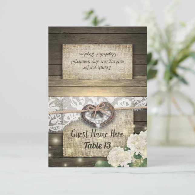 Bordsnumret Horseshoe Hydrangea Wood Snöre Bröllop Inbjudningar (Stående Fram)