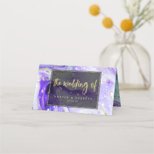 Bordsnumret Inky Stänk Lila Marble Bröllop Placeringskort