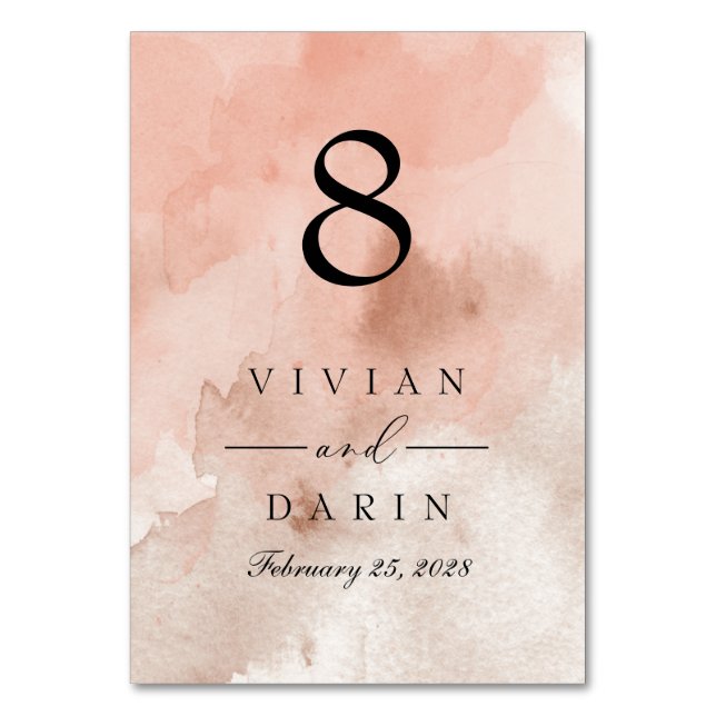 Bordsnumret Koral vattenfärg, tecken Rustic Bröllo Bordsnummer (Framsidan)