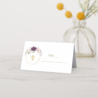 Bordsnumret Lavender Flowers Guld Baptism Placeringskort