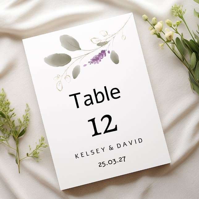 Bordsnumret Lavender mynta guld vattenfärgen blomm Inbjudningar (Lavender mint gold watercolor floral Table Number )