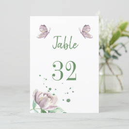 bordsnumret lila blommor greenery butterflies inbjudningar