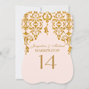 Bordsnumret Löv Damask Art nouveau Glitter Inbjudningar