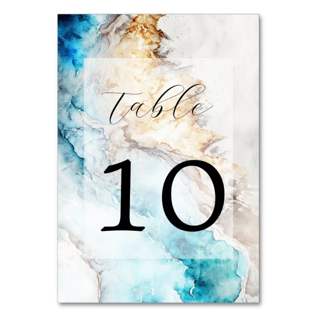 Bordsnumret Luxury Blue och Guld Marble Bröllop Bordsnummer (Framsidan)