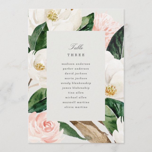 Bordsnumret Magnolia med sittplats Meny (Framsida)