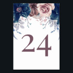 Bordsnumret Mauve och Navy Blue Blommigt Bröllop Bordsnummer<br><div class="desc">Mauve och blåa blommor bröllop bordsnummer kort</div>