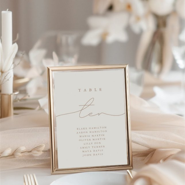 Bordsnumret Modern Calligraphy Ivory Ten Bröllop (Modern Calligraphy Ivory Ten Wedding Table Number)
