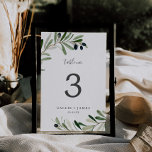 Bordsnumret Modern Olive Gren Bordsnummer<br><div class="desc">Detta moderna olivoljekatastrof i gren är perfekt för en boho bröllop. Den roliga men ändå elegant-konstruktionen har en ren löv av botanisk grönt och svarta oliver på ett litet gren med en klassisk mediterrana känsla. Kortet skrivs ut på framsidan och baksidan (dubblan). Objekt skrivs ut exakt som de visas på...</div>