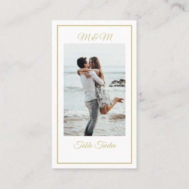 Bordsnumret Monogram Photo Guld Elegant Placeringskort (Framsida)