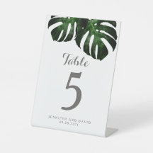 Bordsnumret Monstera Löv Bröllop Pedestal Sign