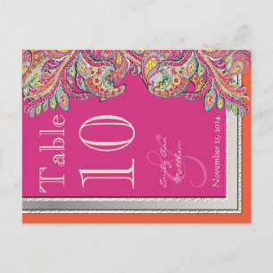 Bordsnumret Moroccan Tangerine & Fuchsia Bröllop Vykort