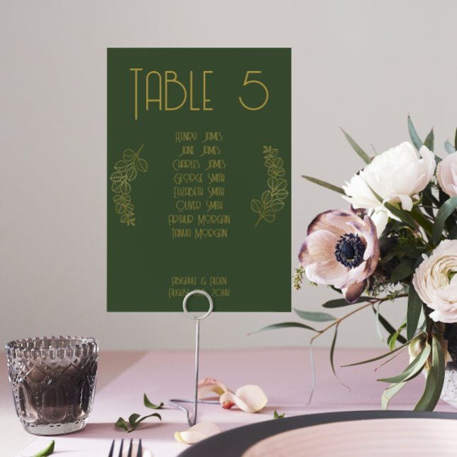 Bordsnumret Moss Grönt Elegant Classic Bröllop (Elegant Wedding Table Number Seating Guest List)